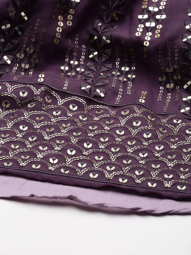 Bollywood Vogue Ready To Wear Purple Georgette Embroidered Halter Neck Gown