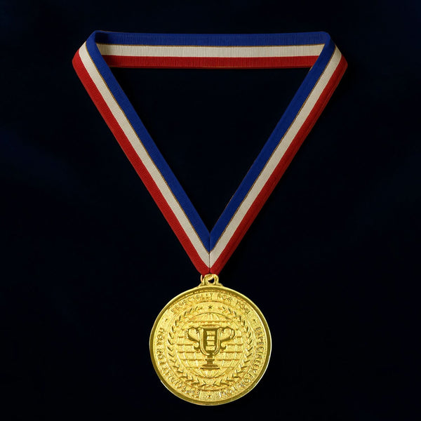 Gold Metal Medal With Tricolor Ribbon (1 Pc)