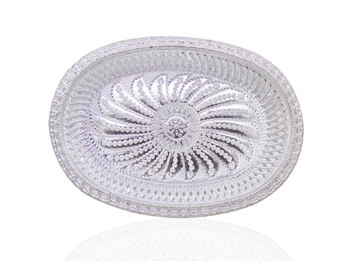 Multipurpose Royal Design Oval Silver Gift Tray HP DD