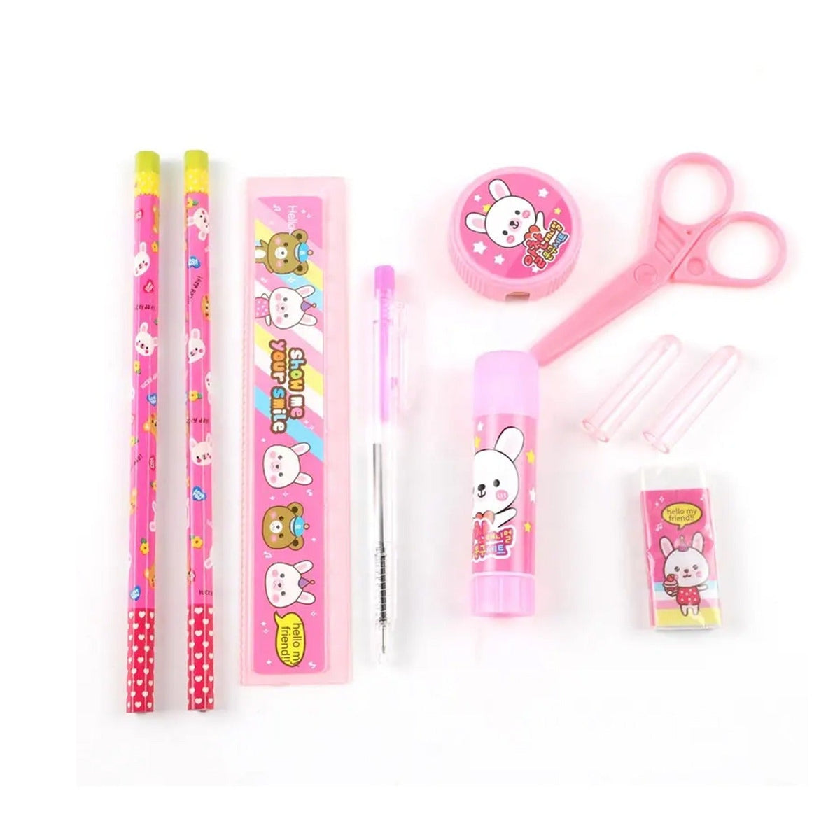 10 Pcs Stationery Gift Set with Pencil, Ruler, Sharpener, Glue, Pen & More for School/Office HP DD