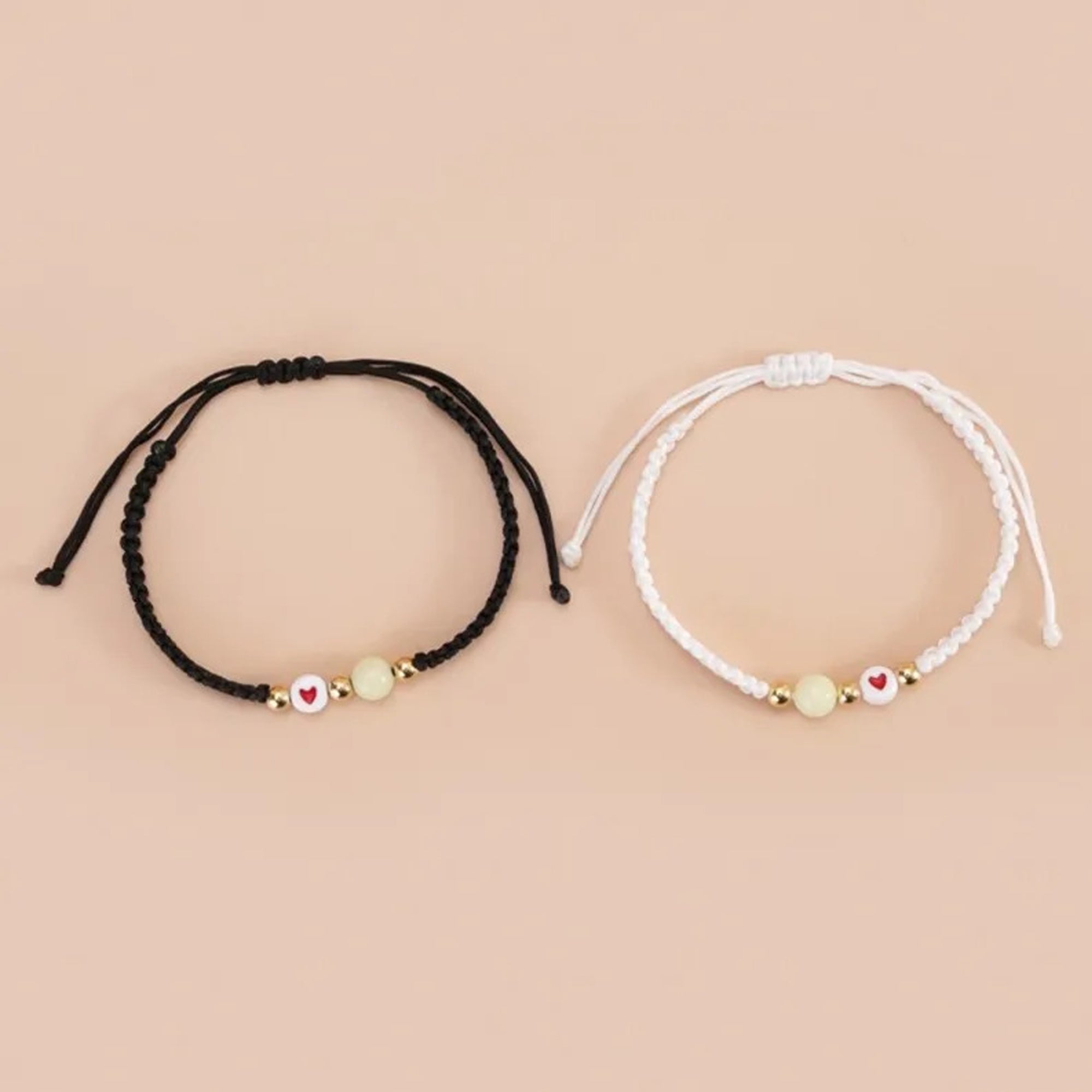 Jazz And Sizzle Set Of 2 Heart & Beads Motif Macrame Bracelet for Valentines Gift