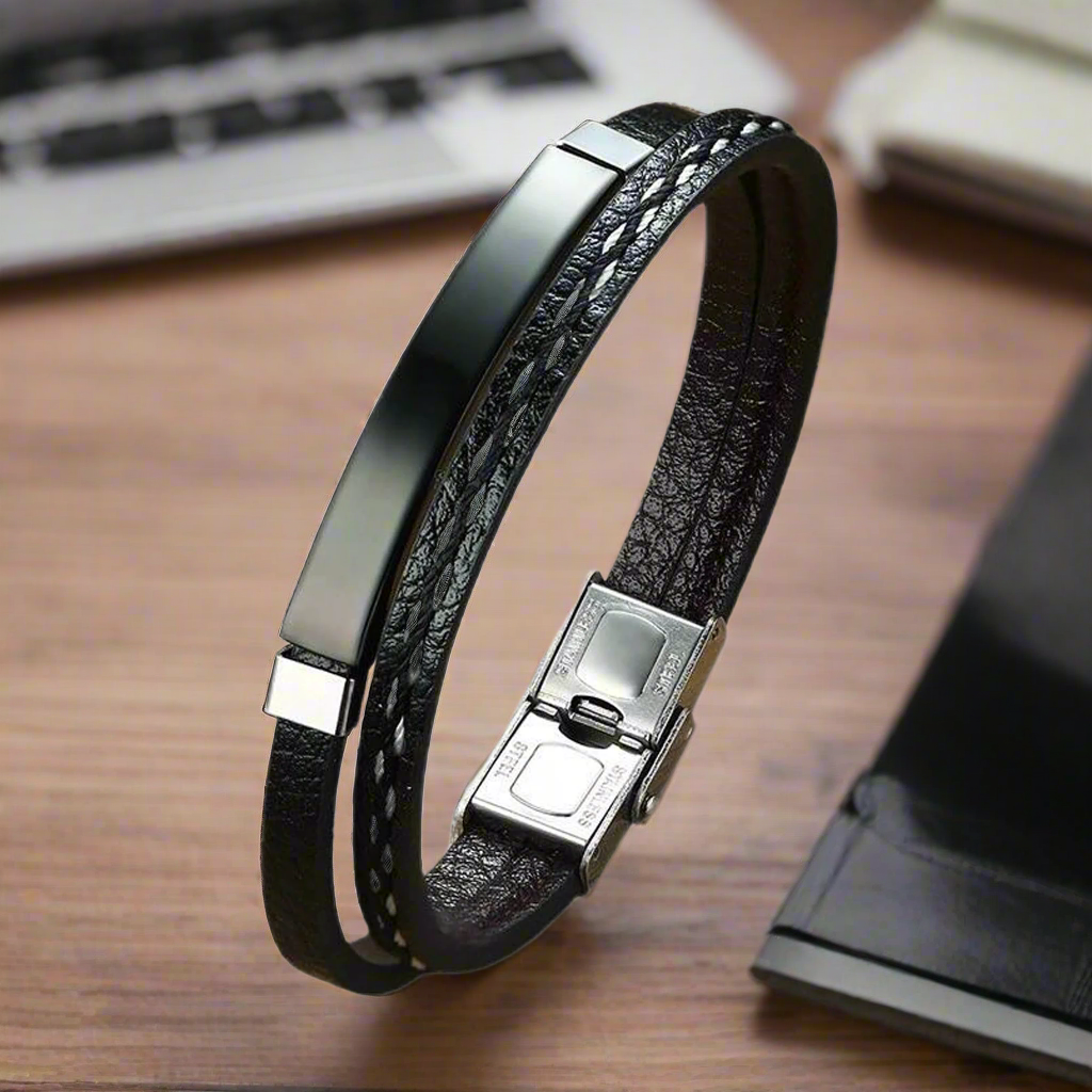 Jazz and Sizzle Men Leather Wraparound Bracelet