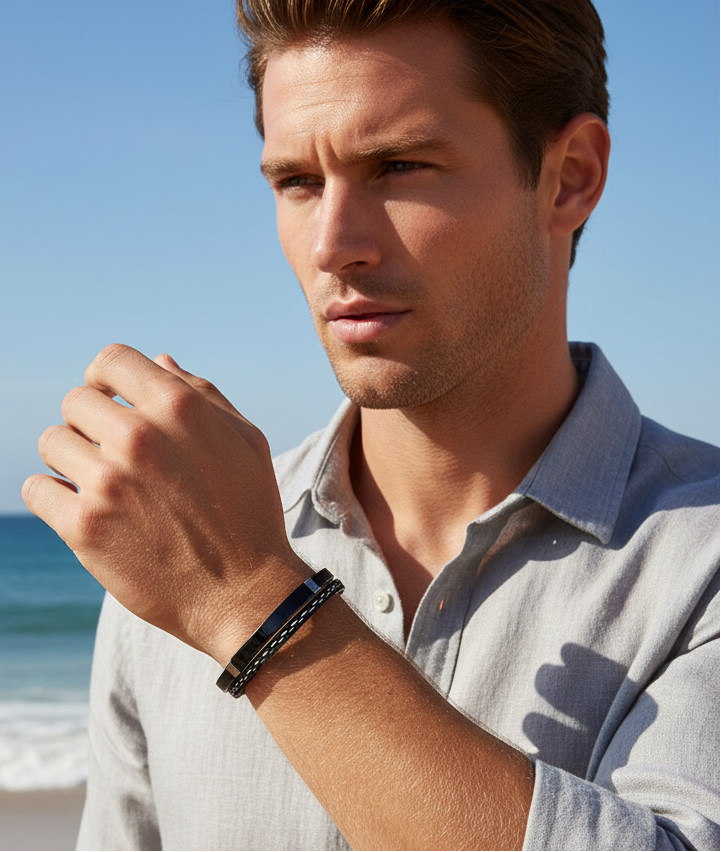 Jazz and Sizzle Men Leather Wraparound Bracelet