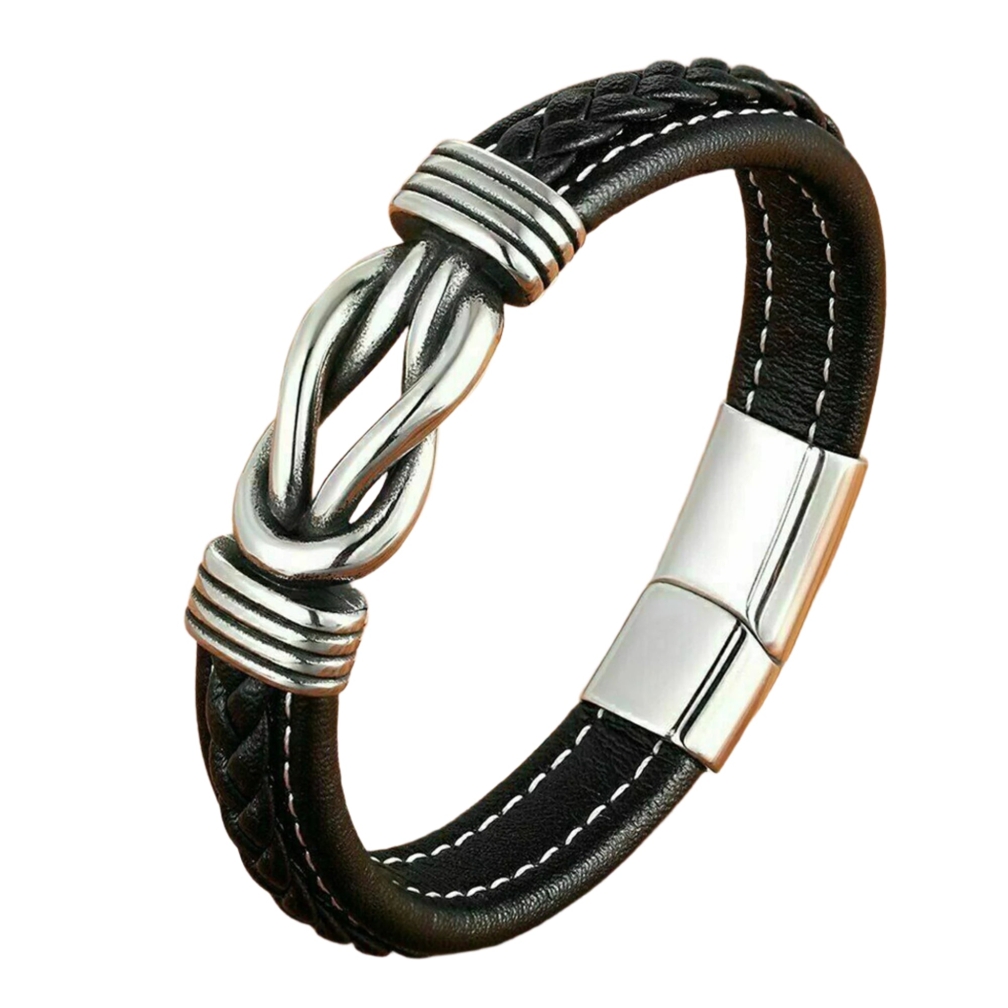 Jazz and Sizzle Men Black & Silver-Toned Wraparound Bracelet