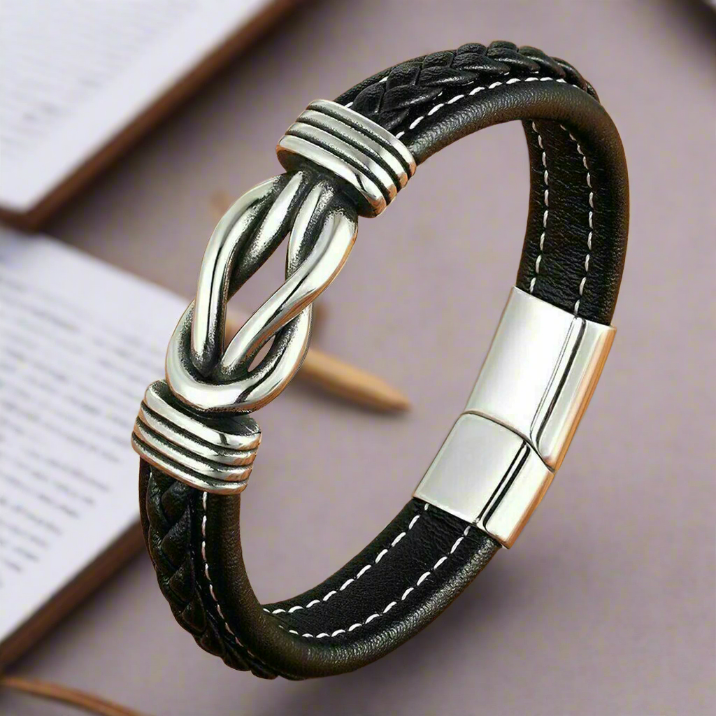 Jazz and Sizzle Men Black & Silver-Toned Wraparound Bracelet