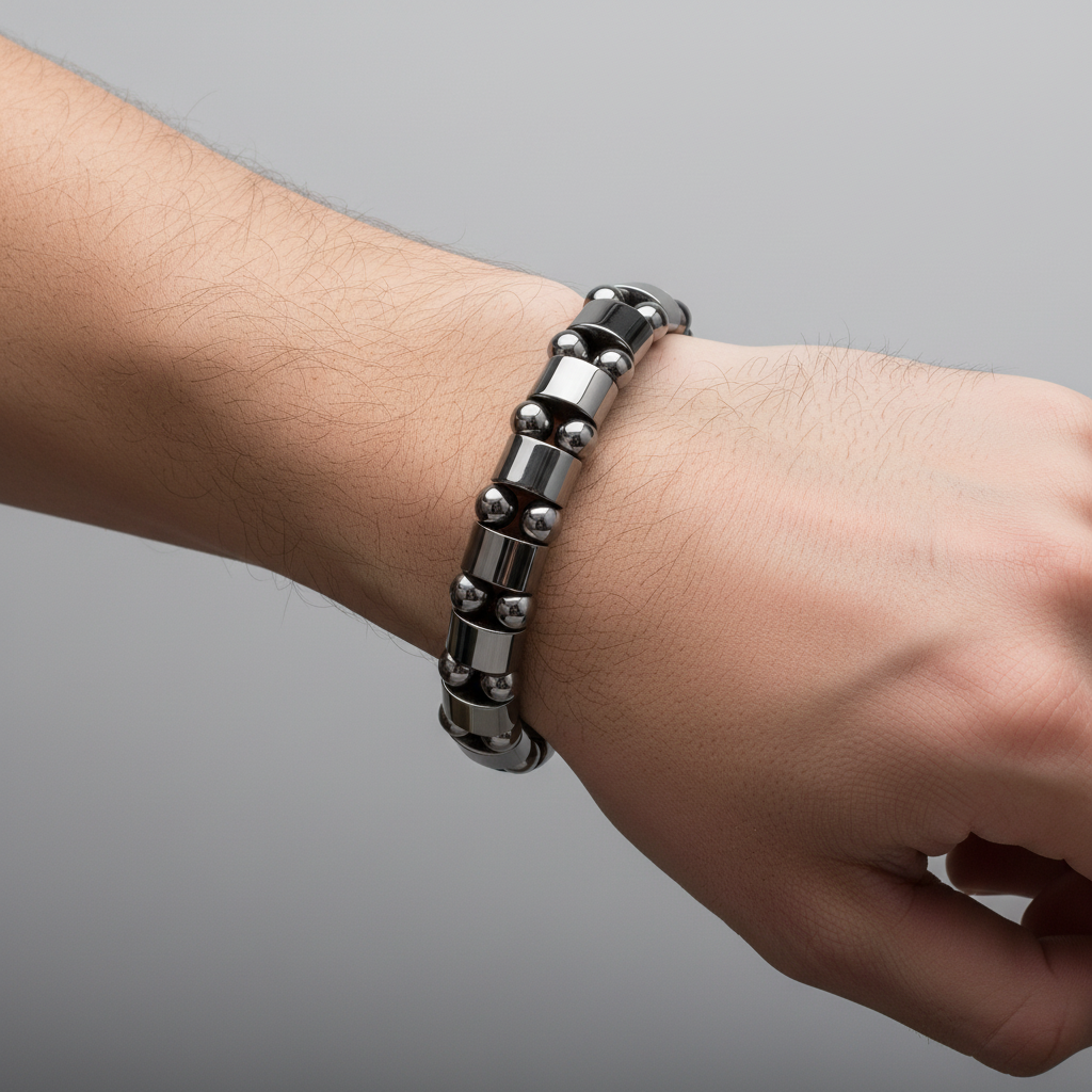 Jazz and Sizzle Men Black Beaded Elasticated Bracelet