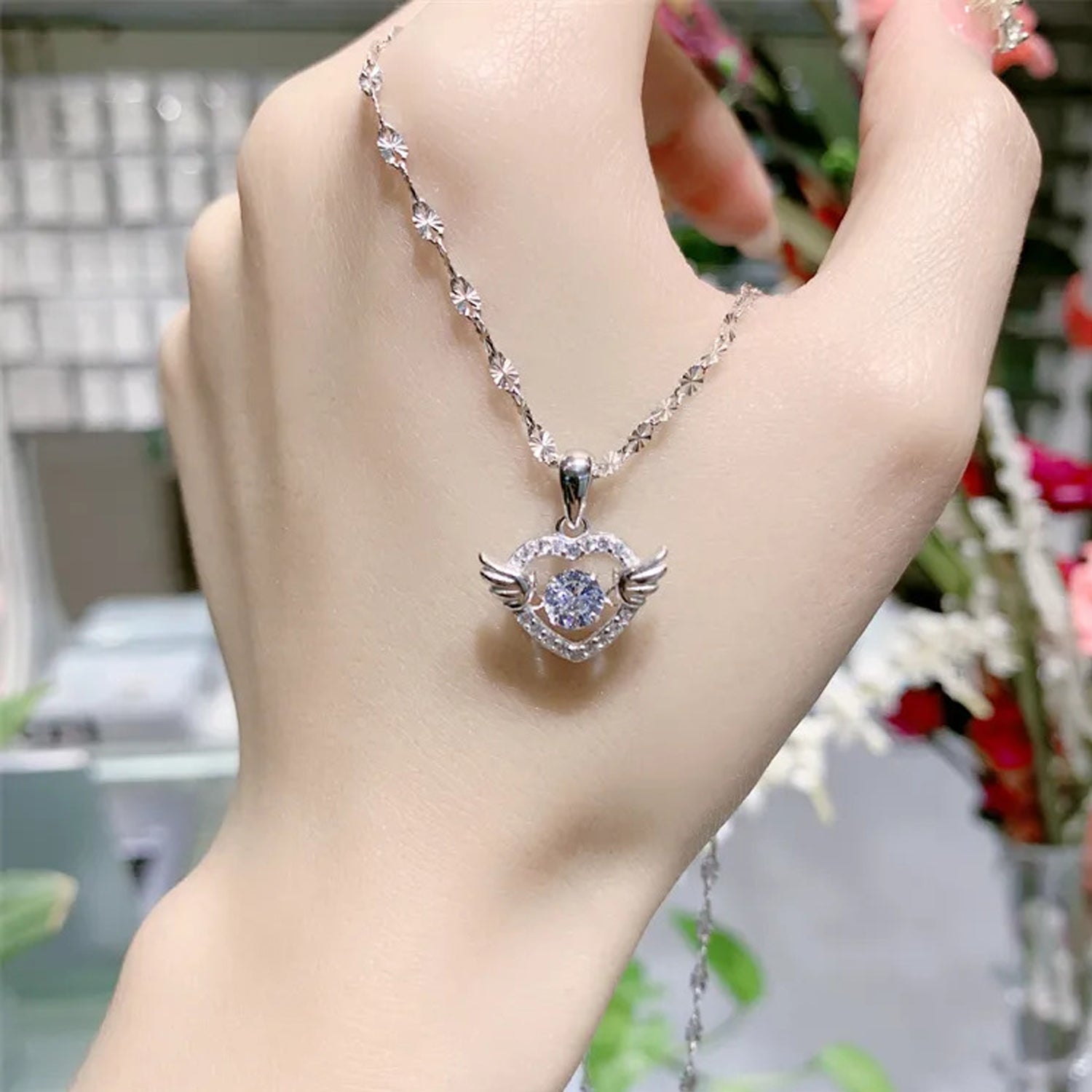 Jazz And Sizzle Silver-Plated Angel Wing Diamond Chain Necklace for Valentines Gift