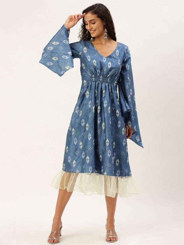 Bollywood Vogue Ready To Wear Blue Digital Printed Kaftan Dress