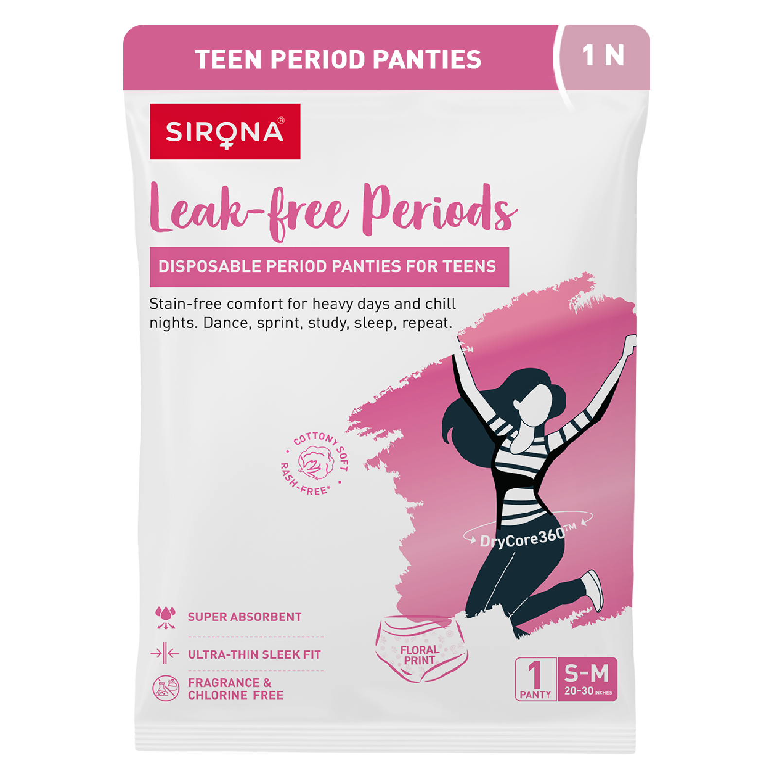 Sirona Disposable Teens Period Pants | Period Panty for Teens | Leak-proof Protection | Super Absorbent & Comfortable | Available in Cute Floral Design | Pack of 2