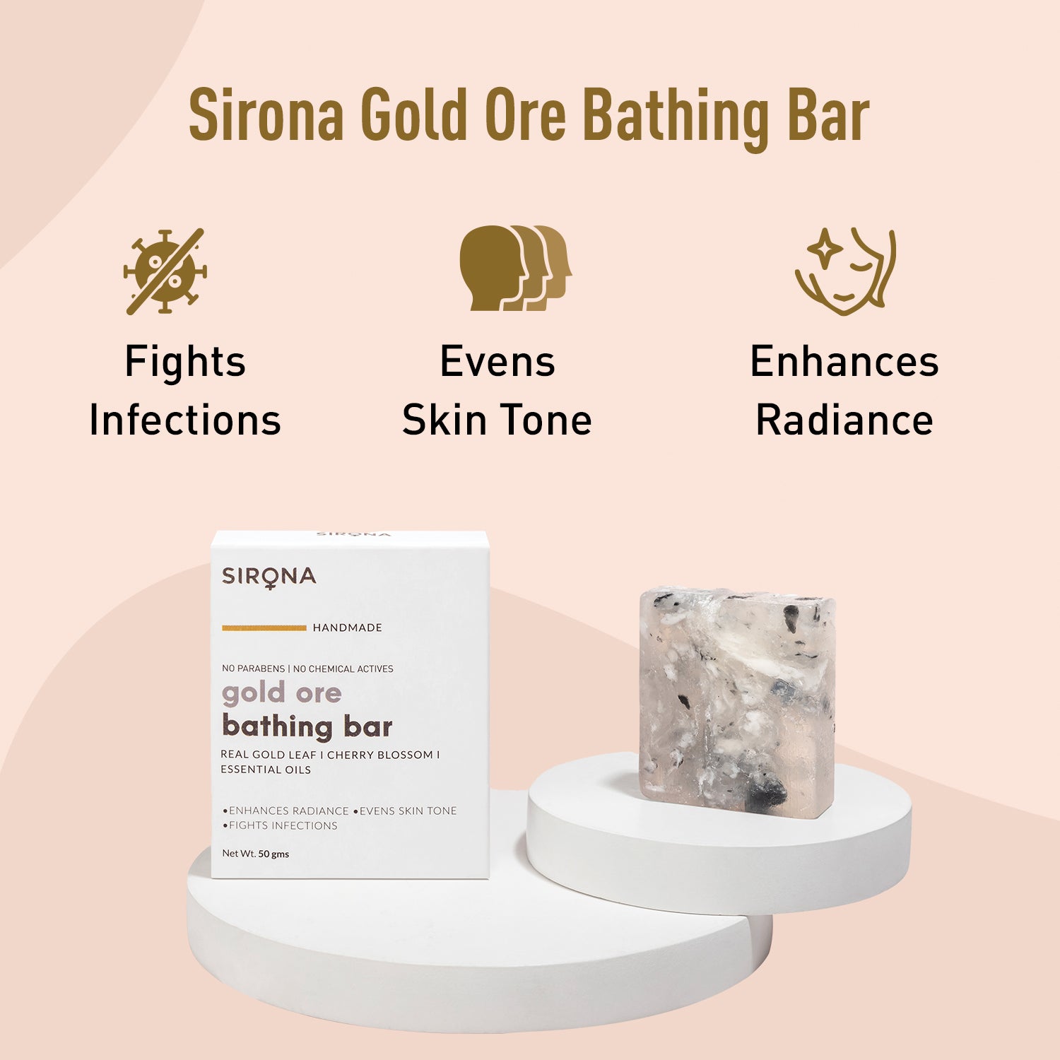 Sirona Handmade Gold Ore Bath Soap Bar | Made with Real Gemstone Corundum? NO Chemicals 50 gm