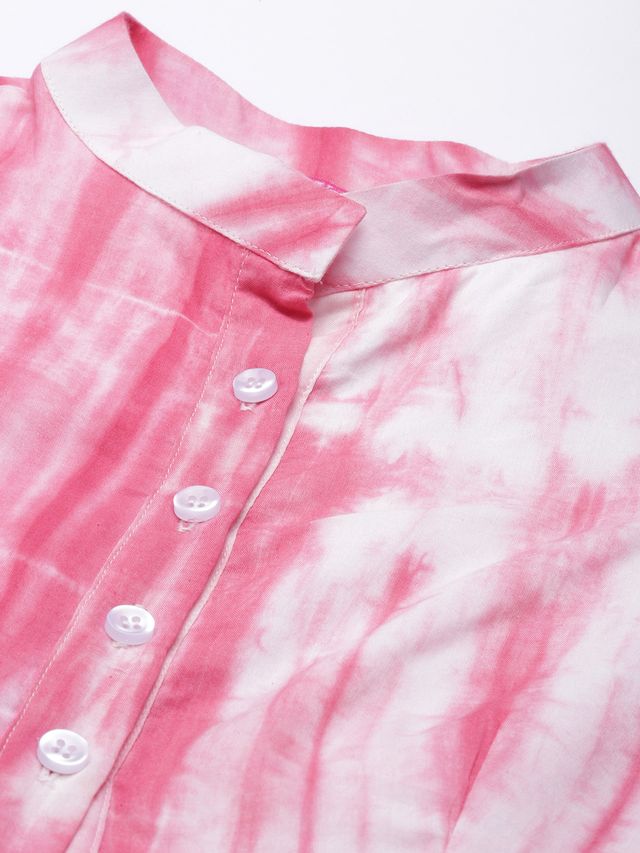 Bollywood Vogue Ready To Wear Pink Tie N Dye Gathered Flare Dress