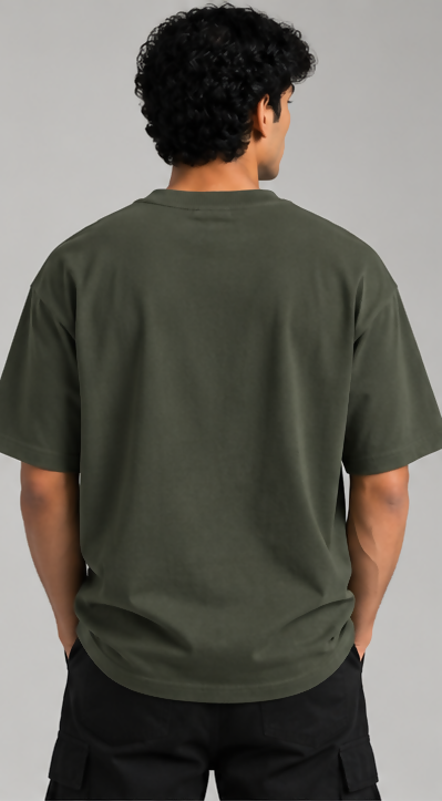 HUSTLE Men's Crew Neck Oversized Tees - Dark Green