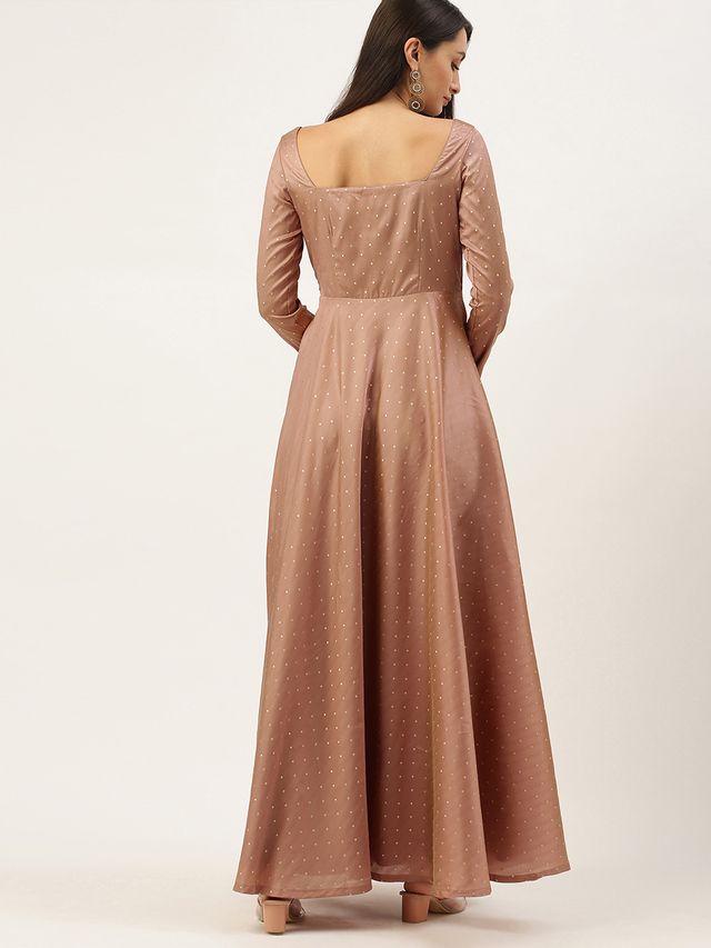 Bollywood Vogue Ready To Wear Peach Jacquard Fit N Flare Dress