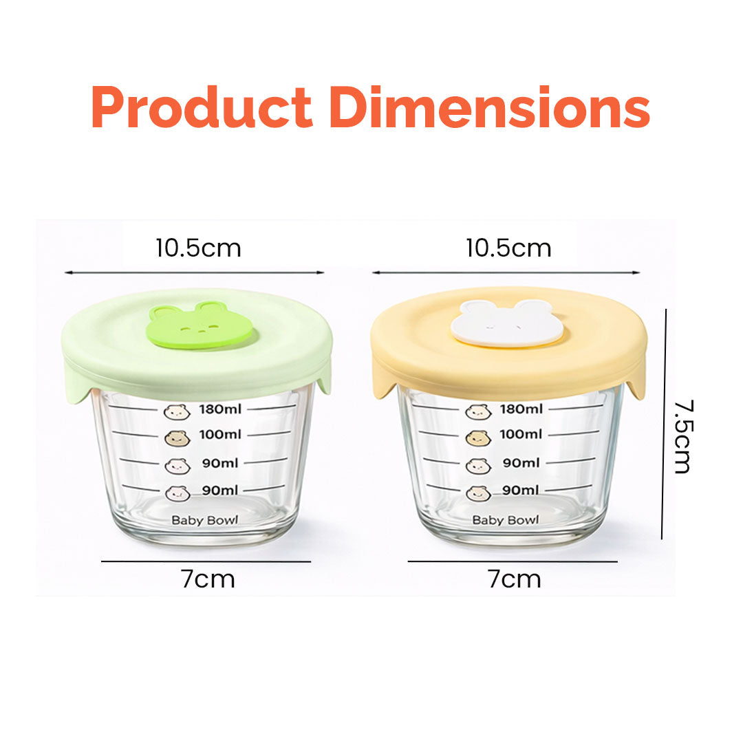 Rioware Smart Lock Glass Food Storage Containers Set of 2 (180ml Each) | Borosilicate Glass | Airtight & Leak-Proof Lid | Microwave, Freezer & Dishwasher Safe | Baby Food Storage Bowl with Measurement