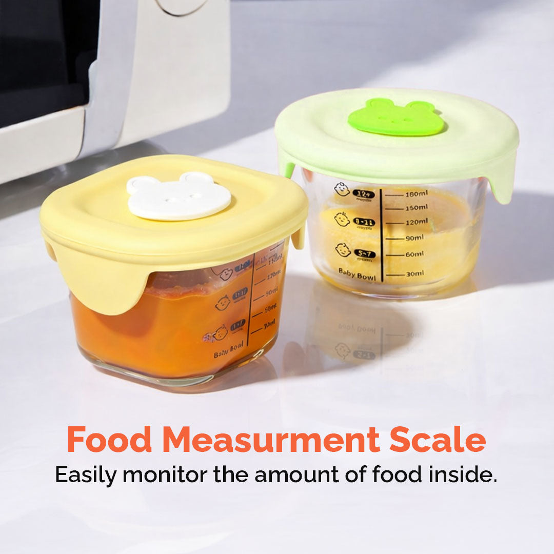 Rioware Smart Lock Glass Food Storage Containers Set of 2 (180ml Each) | Borosilicate Glass | Airtight & Leak-Proof Lid | Microwave, Freezer & Dishwasher Safe | Baby Food Storage Bowl with Measurement