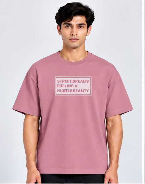 HUSTLE Men's Crew Neck Oversized T-Shirt – Mauve Rose(Oversized fit)