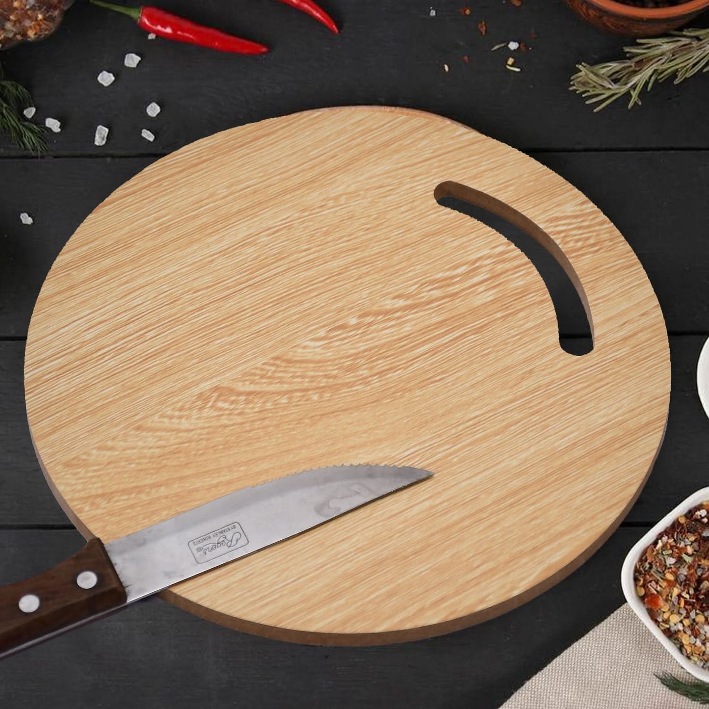 Natural Wooden Round Chopping Board – Perfect for Cutting Fruits, Vegetables, and Everyday Kitchen Prep