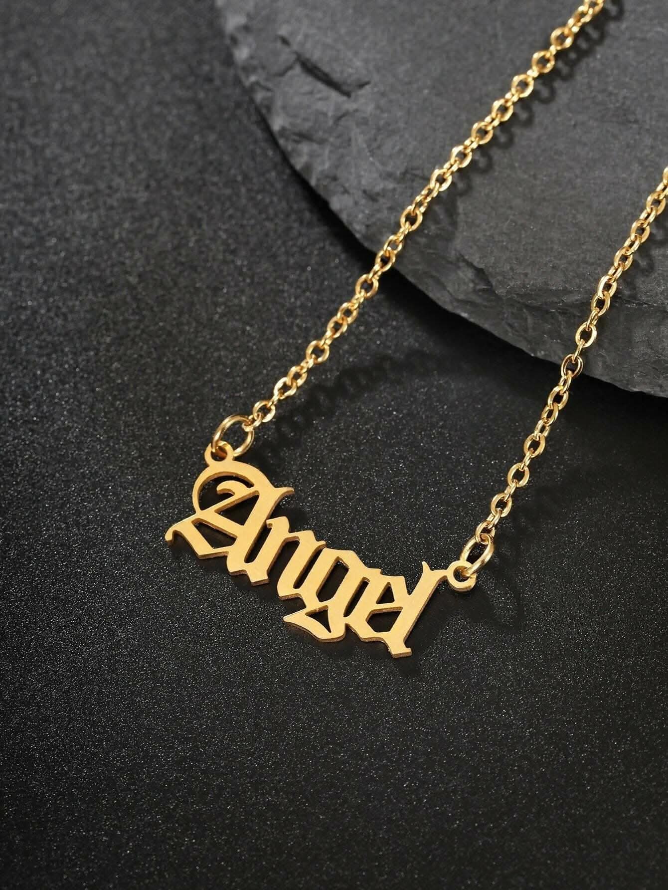 Letter Pendant Necklace Chain Gold Angel Old English Letter Necklace MK Collections