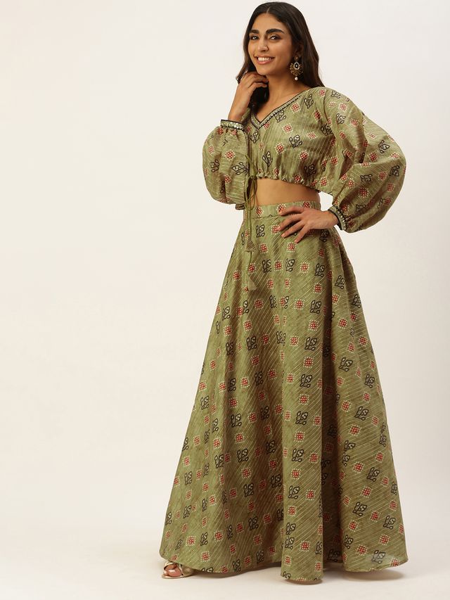 Bollywood Vogue Ready To Wear Green Printed Art Silk Co Ords Set