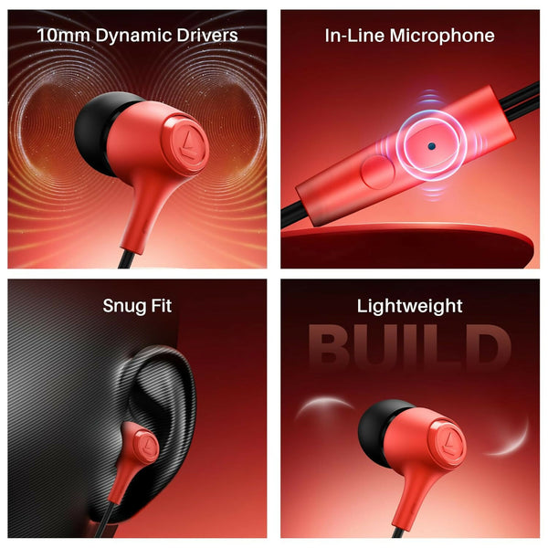 boAt BassHeads 95 with Wired Earphones, 120cm Cable & 3.5mm Jack(Raging Red)