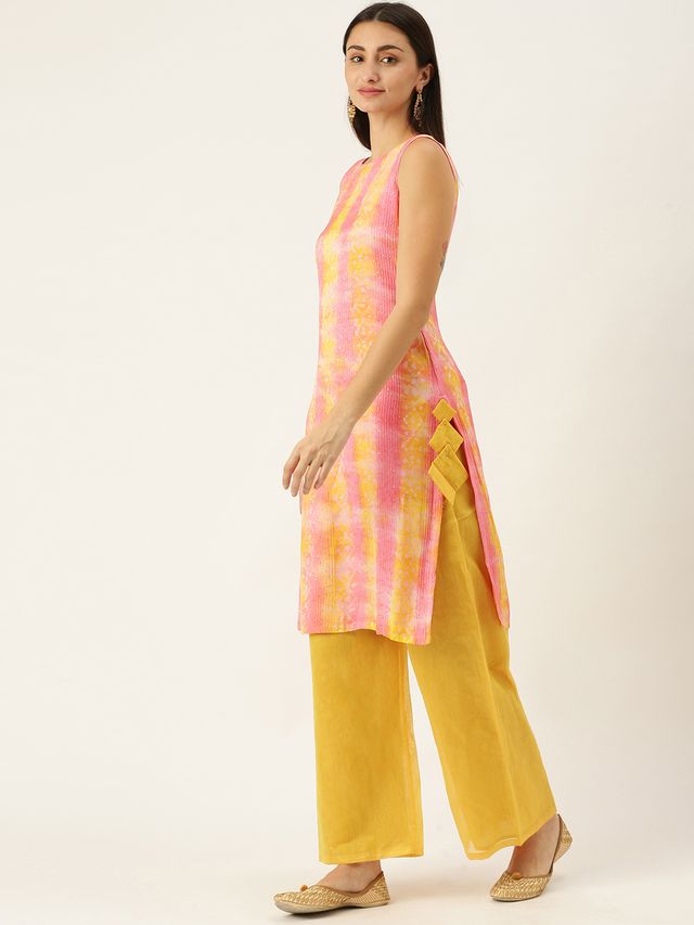 Bollywood Vogue Ready To Wear Mustard N Multicolored Embroidered Kurta Set