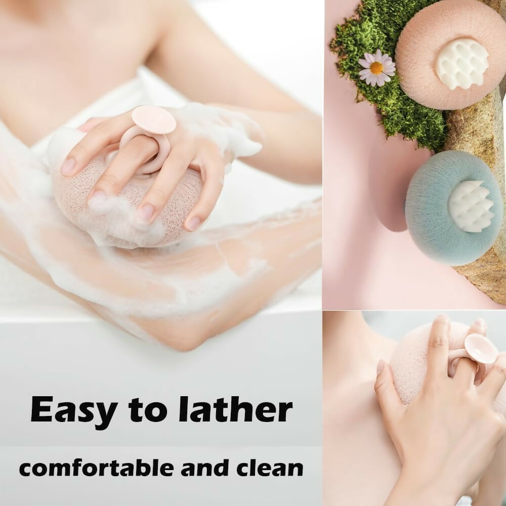 Exfoliating Round Loofah Bath Brush Soft Mesh Body Scrubber for Deep Cleansing, Gentle Exfoliation & Relaxing Massage