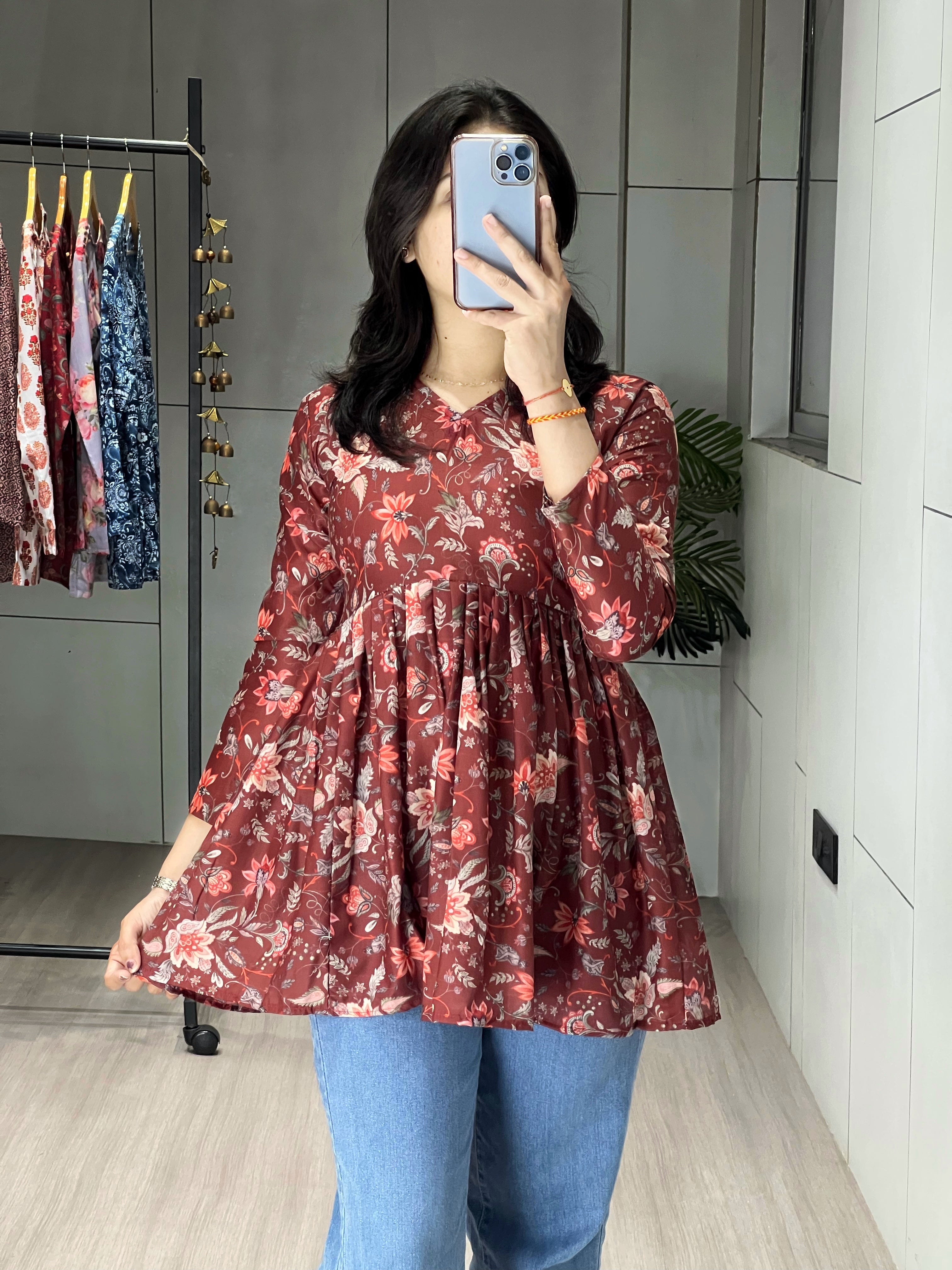 Trendy Floral Short Kurtis Aliya Designe