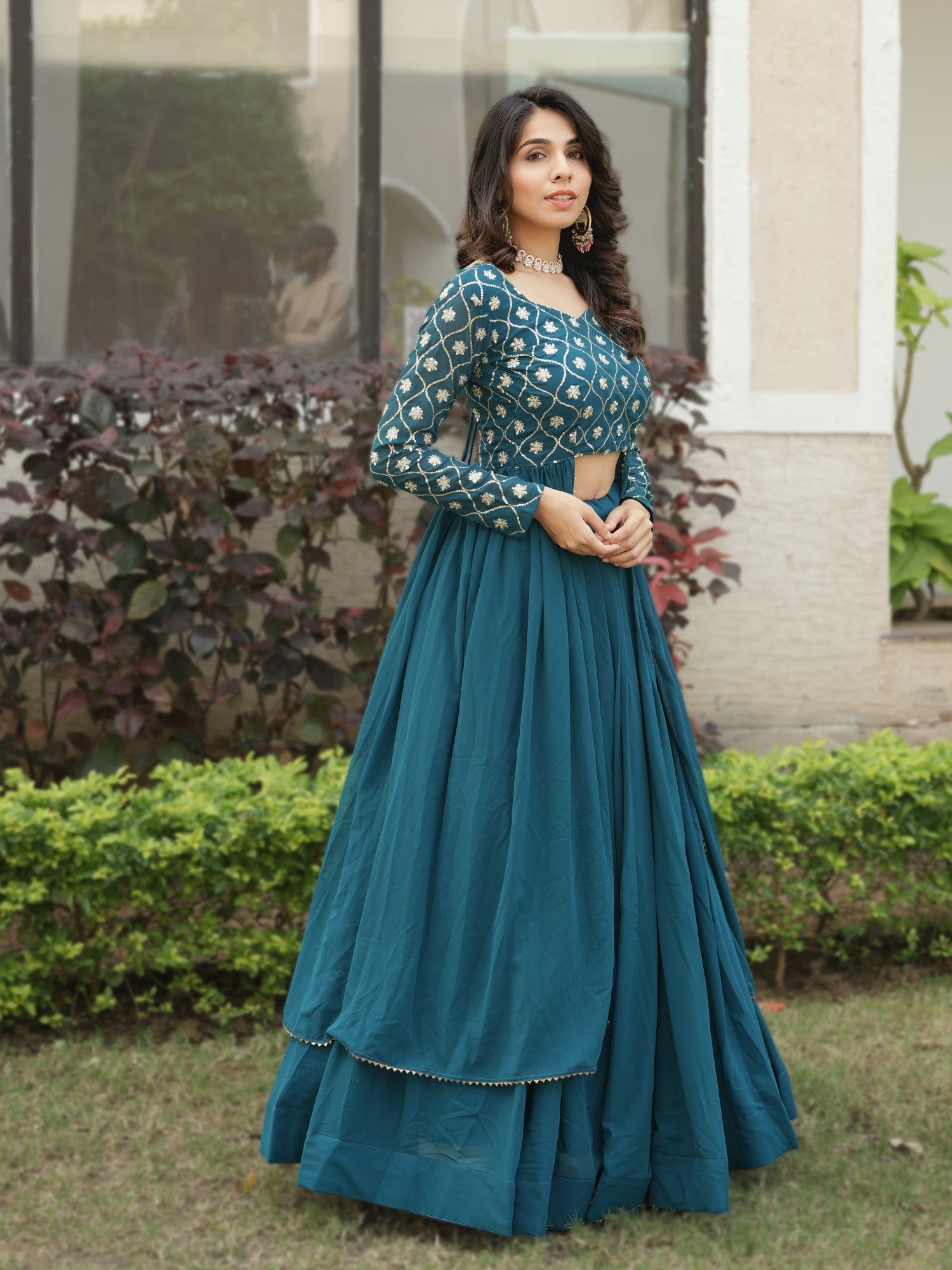 Trending Gorgette Lehenga With Traditional Embroidery Top