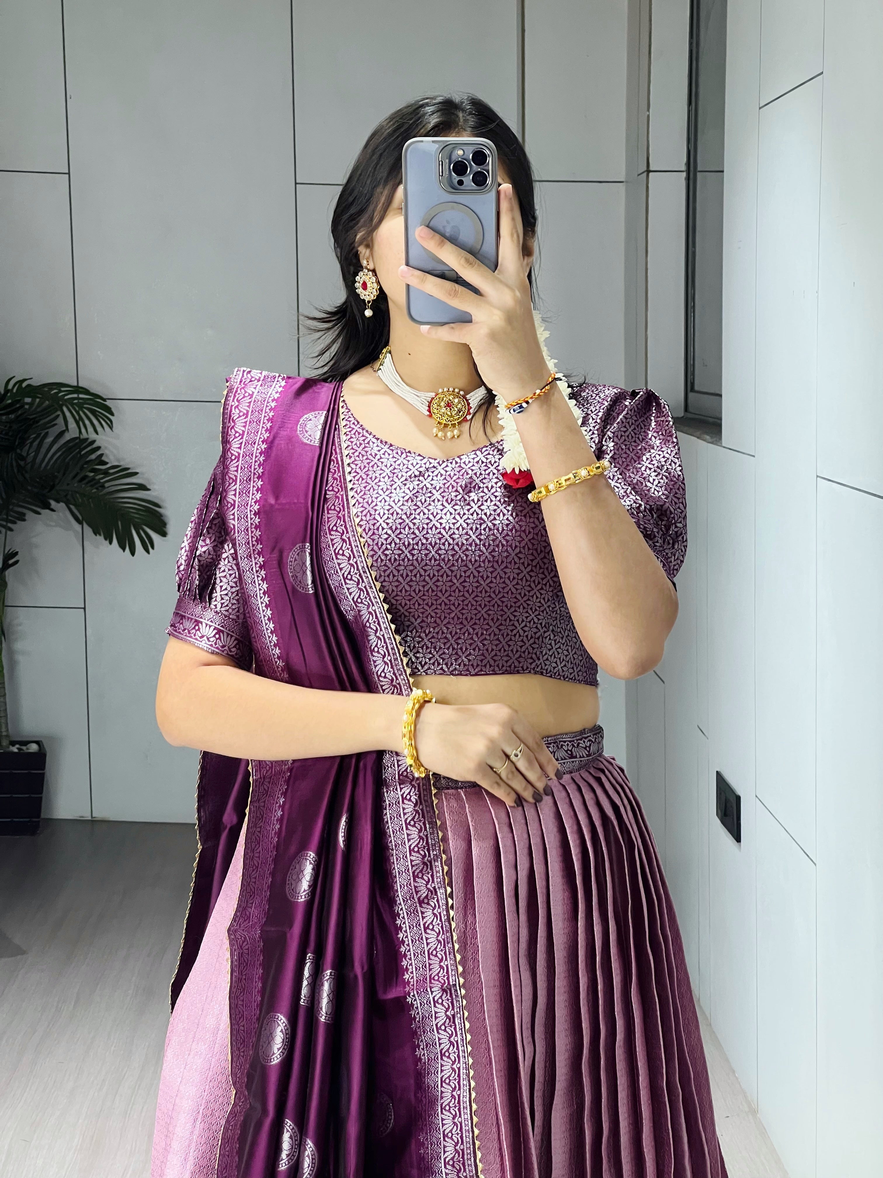 Wine Woven Design lehenga choli With Dupatta
