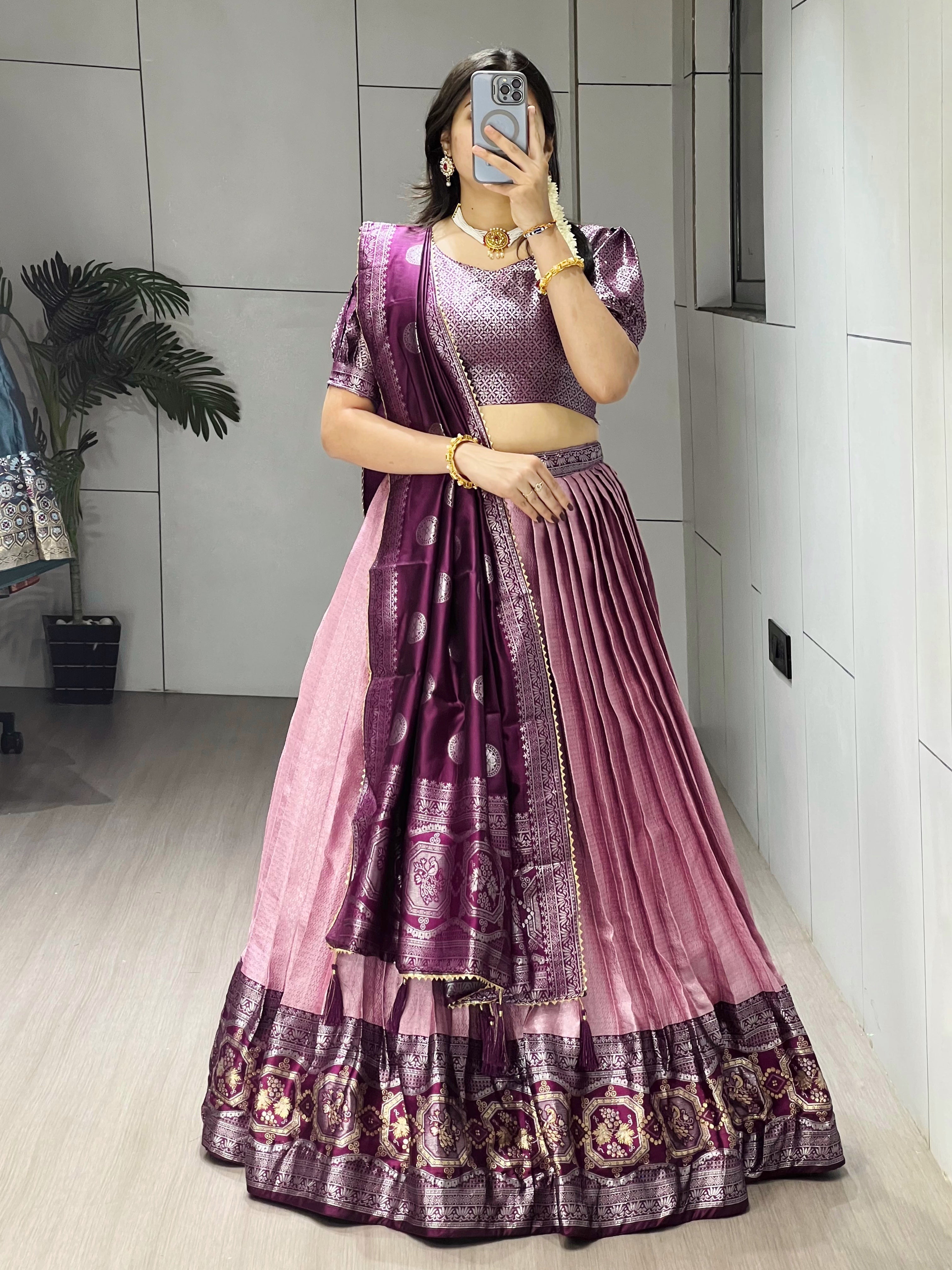 Wine Woven Design lehenga choli With Dupatta