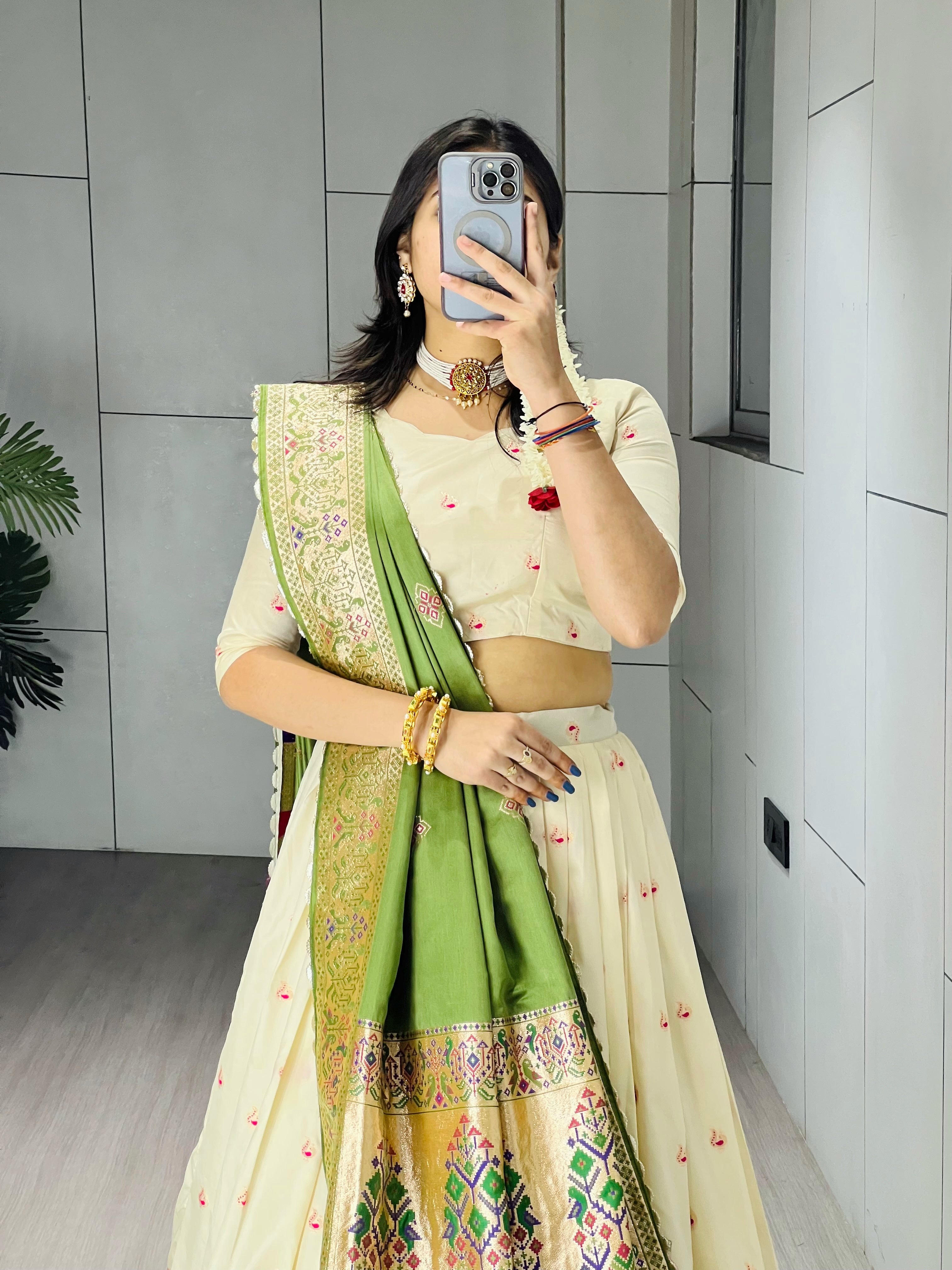 Elegant Cream Paithani Silk Lehenga Set with Dupatta