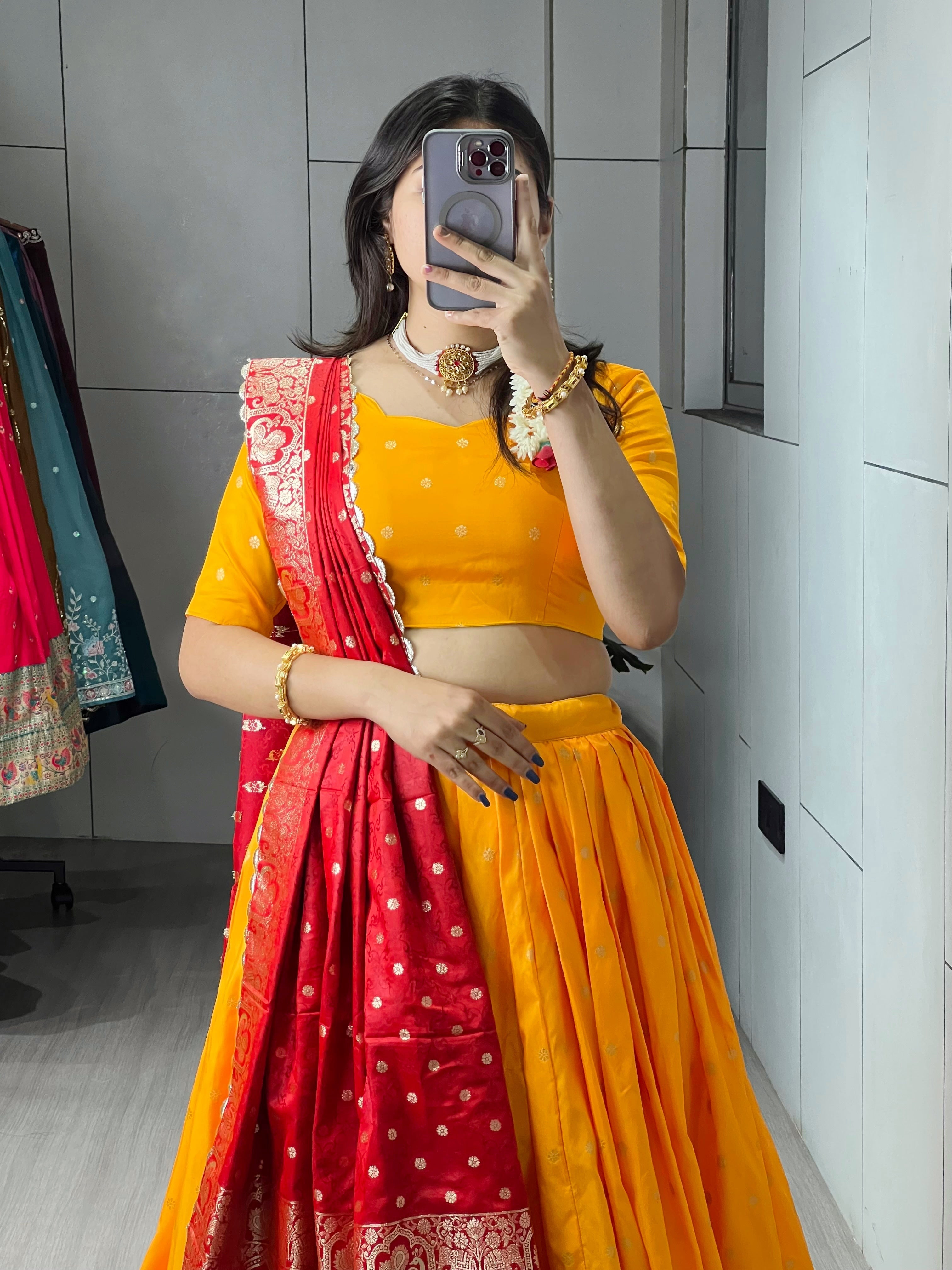 Golden Paithani Silk Lehenga Choli Sets