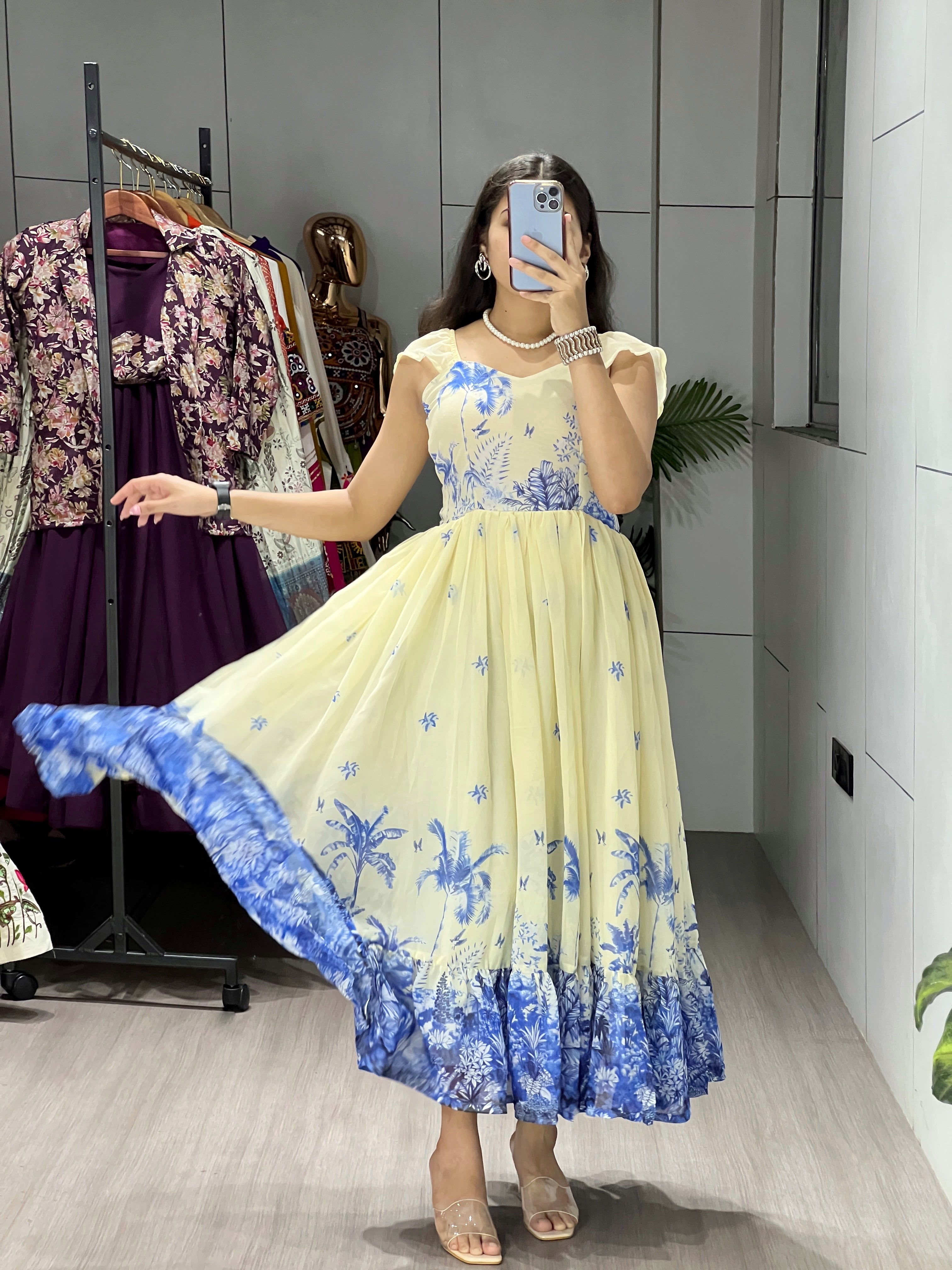 Letest Trending Royal Blue Frill Kurti