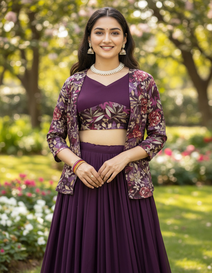 Designer Lehenga Set with Floral Print Jacket