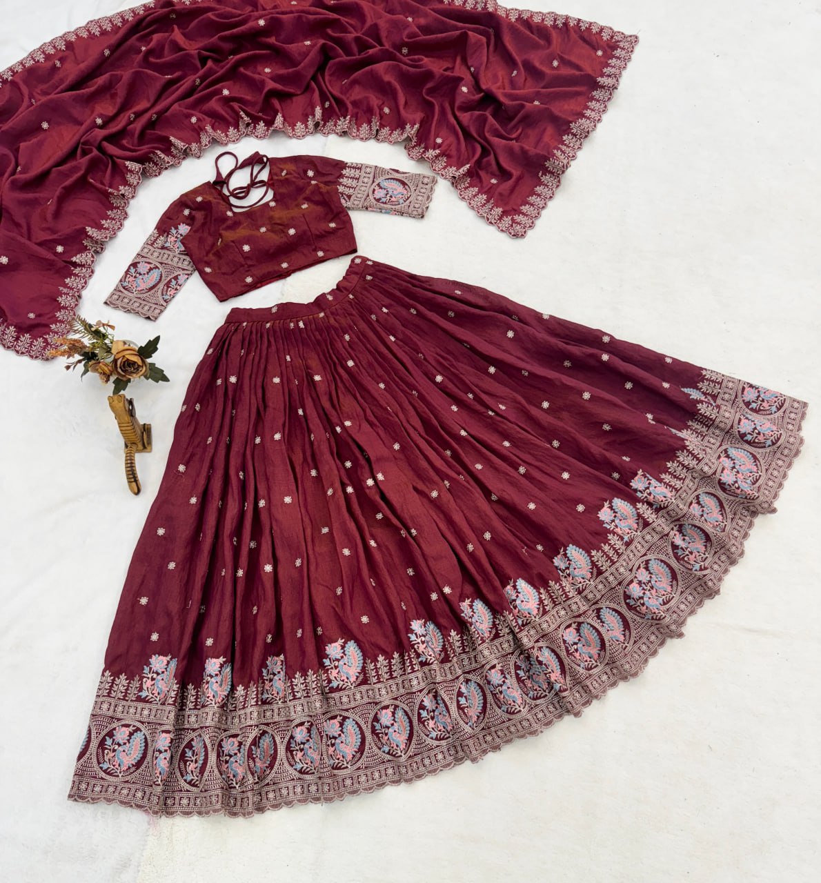 Burgandy Color Vichitraa Thread Embroidery Work Lehenga Choli
