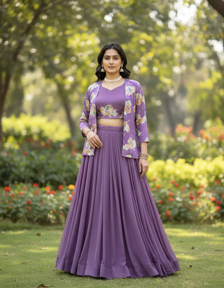 Letest Designer Lehenga Set with Floral Print Jacket