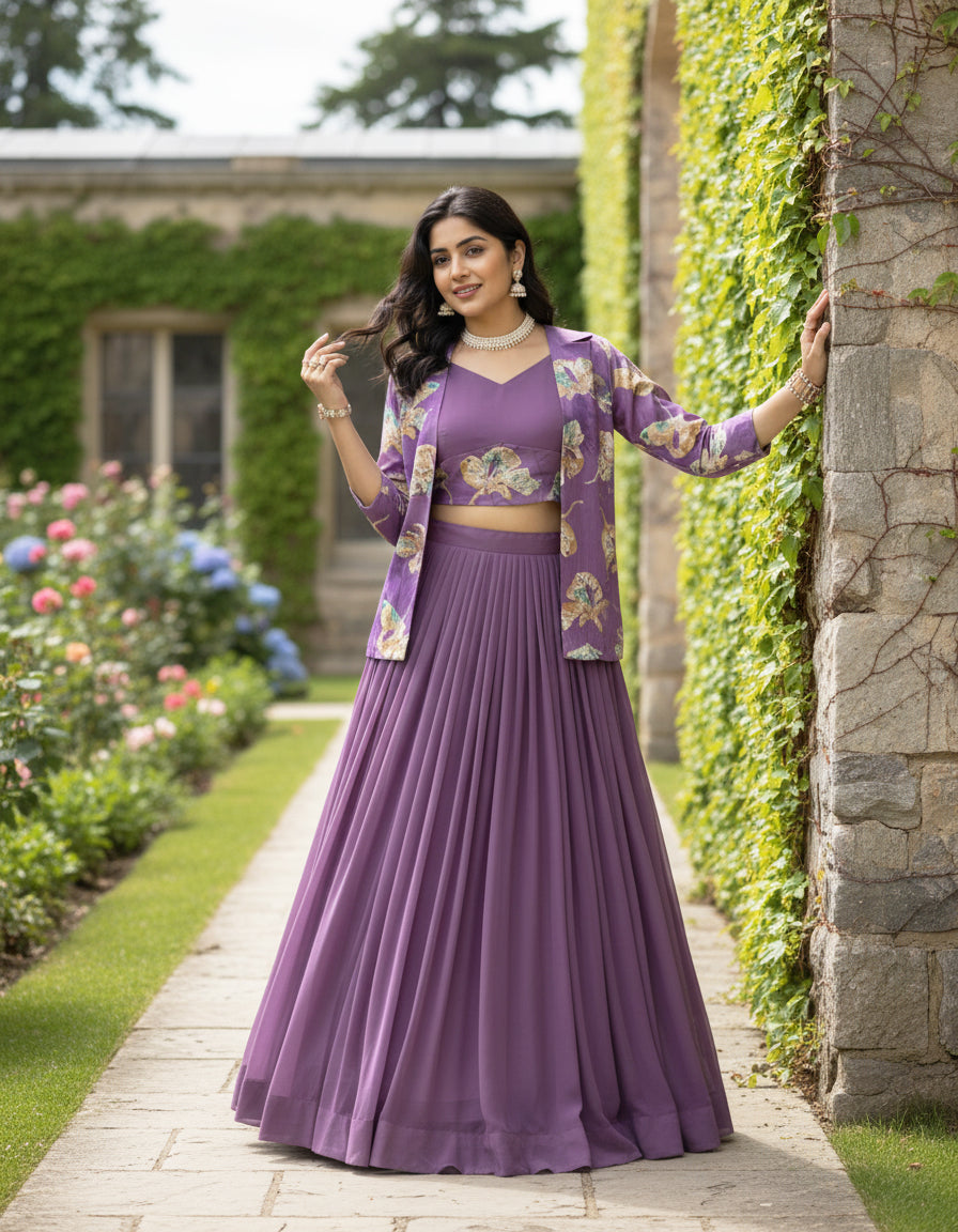 Letest Designer Lehenga Set with Floral Print Jacket