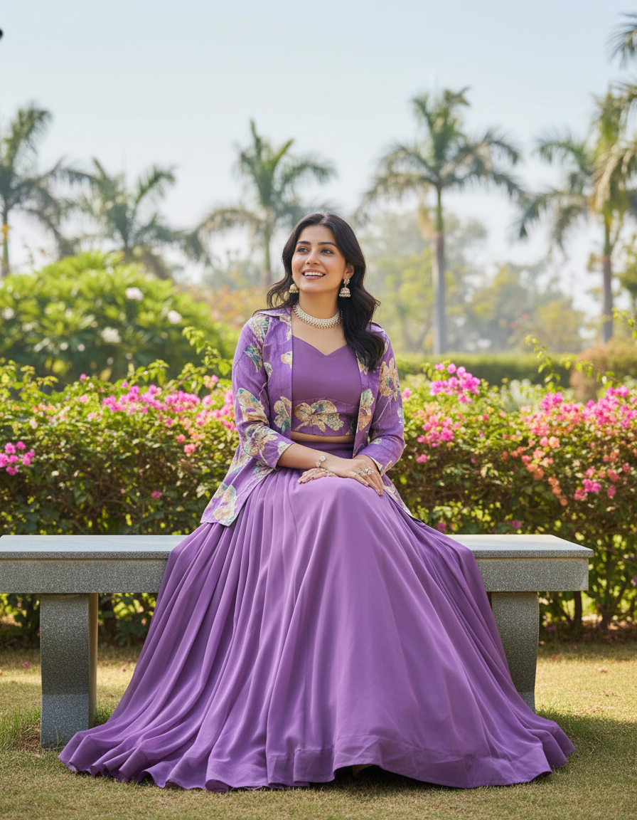 Letest Designer Lehenga Set with Floral Print Jacket