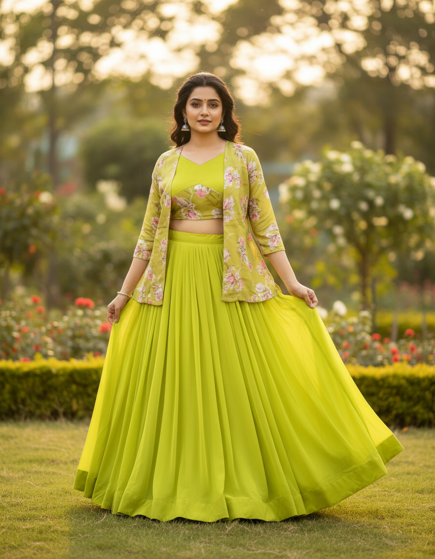 Letest Designer Lehenga Set with Floral Print Jacket