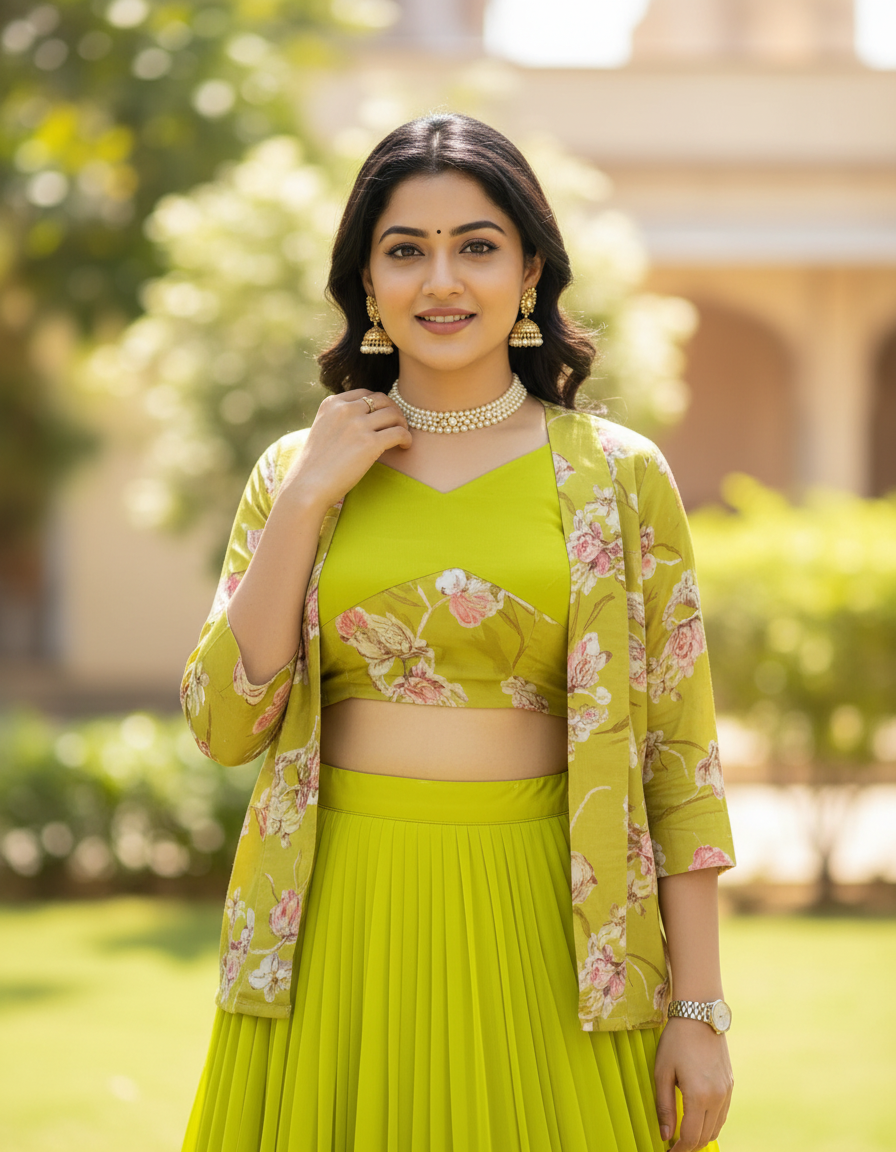 Letest Designer Lehenga Set with Floral Print Jacket