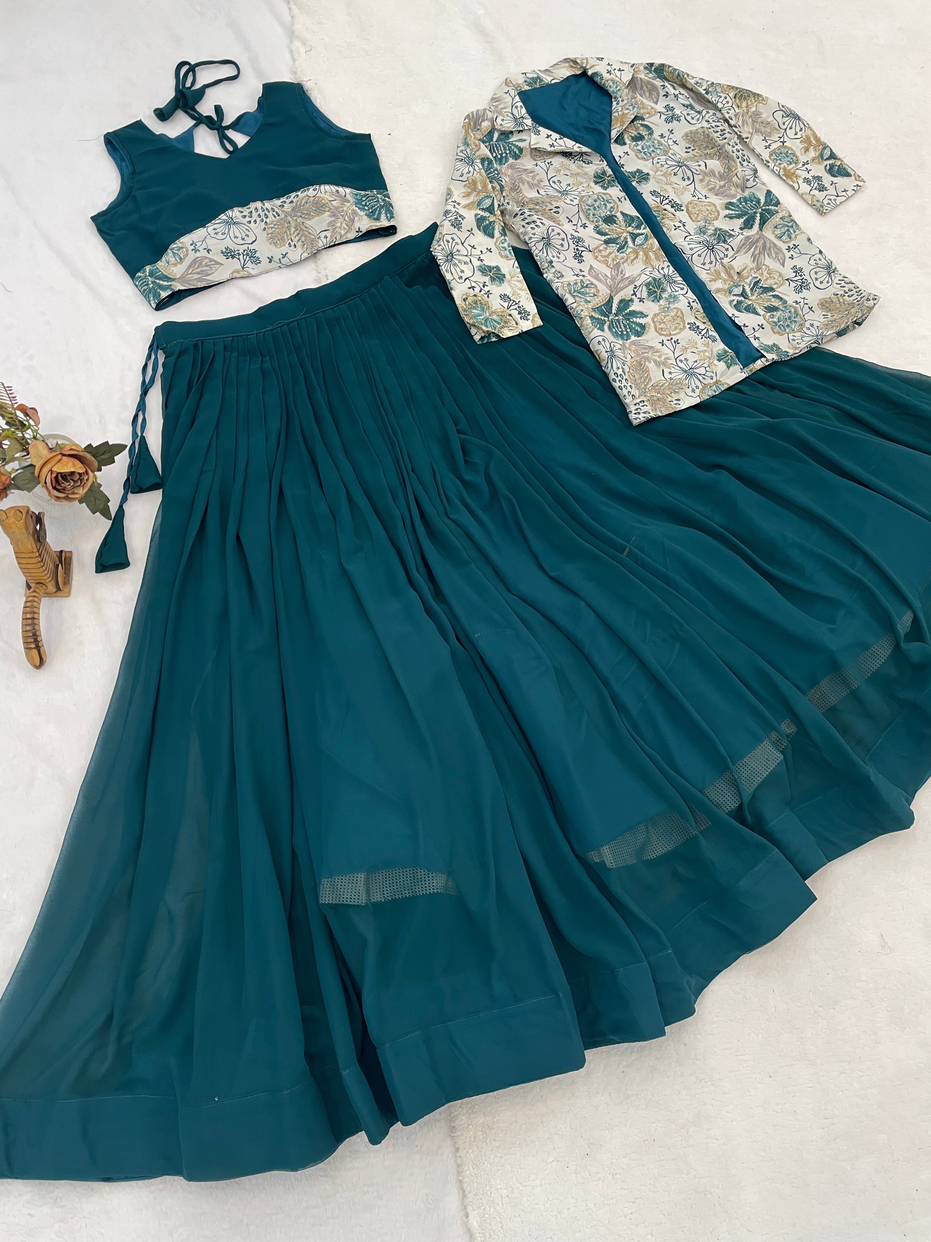 Trending Designer Lehenga Set with Floral Print Jacket