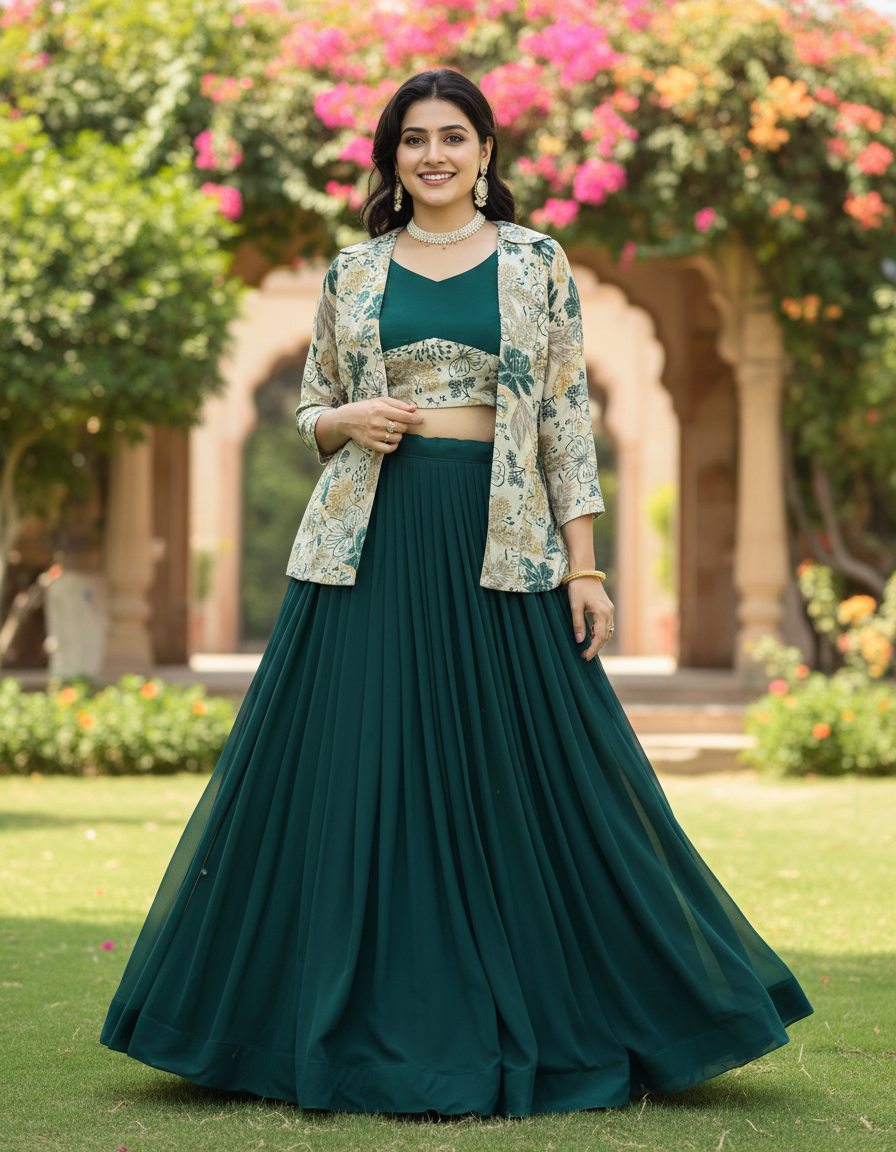 Trending Designer Lehenga Set with Floral Print Jacket