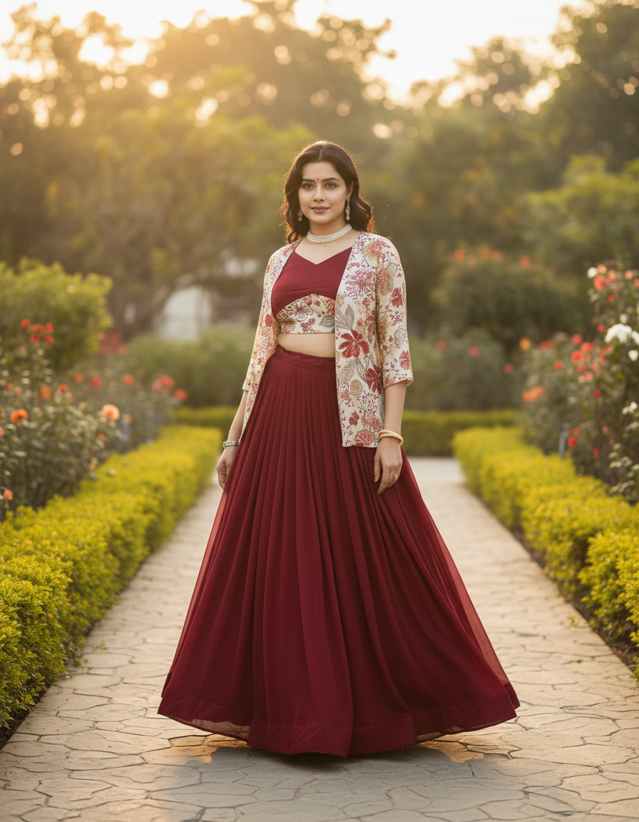 Trending Designer Lehenga Set with Floral Print Jacket