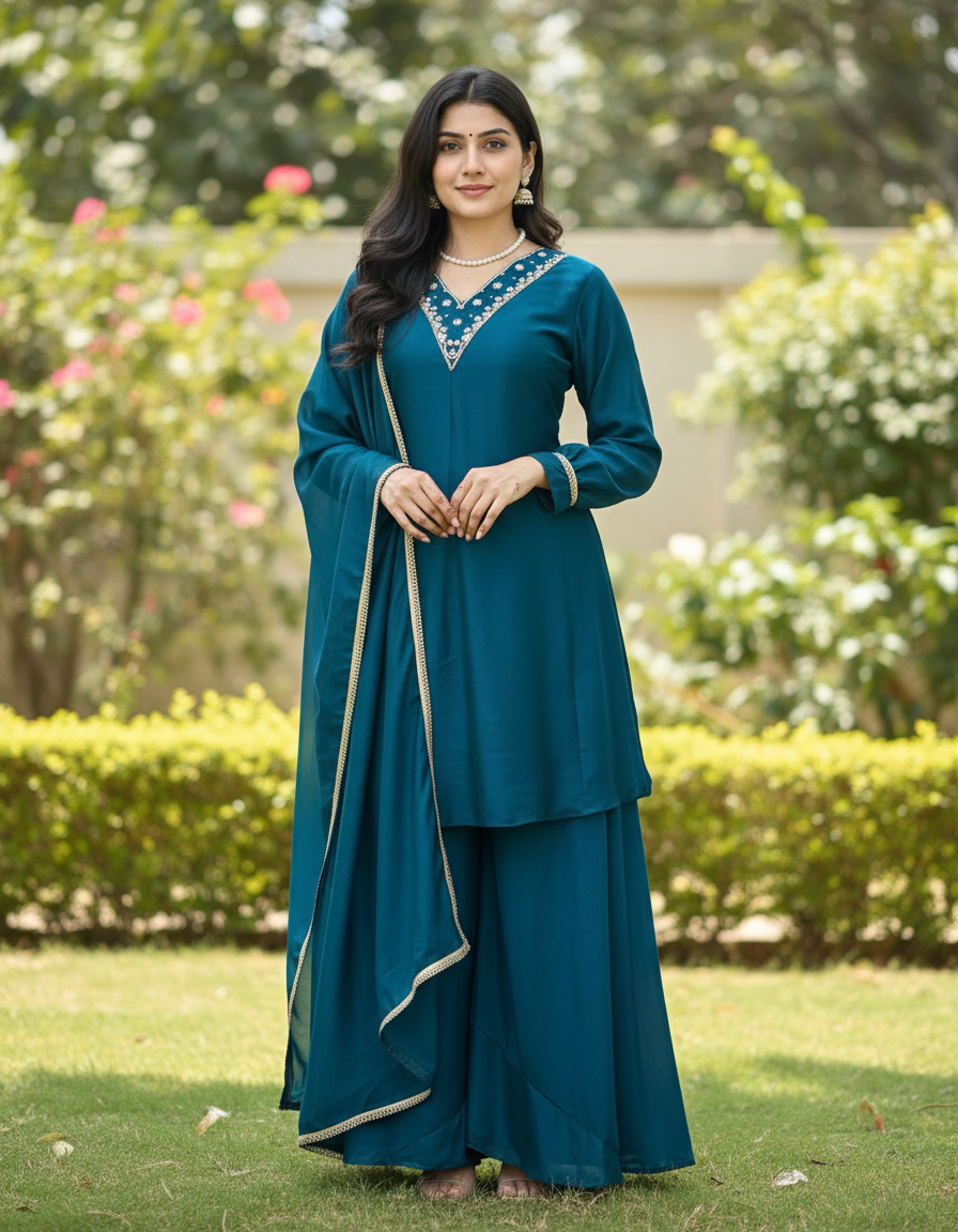 Women Latest Kurta Plazoo Sets With Dupatta