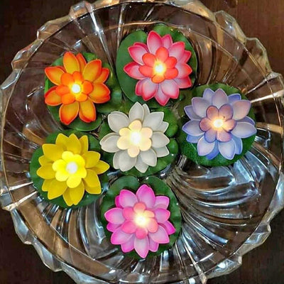 Water Floating Smokeless Candles Lotus Flowers Sensor Led Tealight For Outdoor And Indoor Decoration - Pack Of 6 Candle Candle (Pack Of 6)