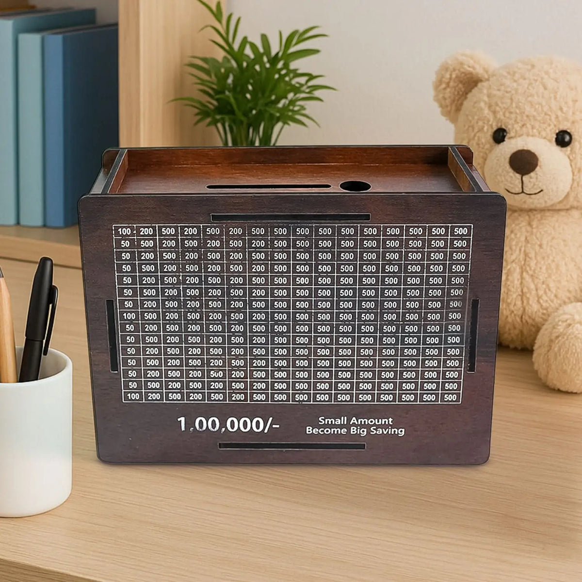 Wooden Money Piggy Bank Money Box (1 Pc With Marker Pen) HP DD
