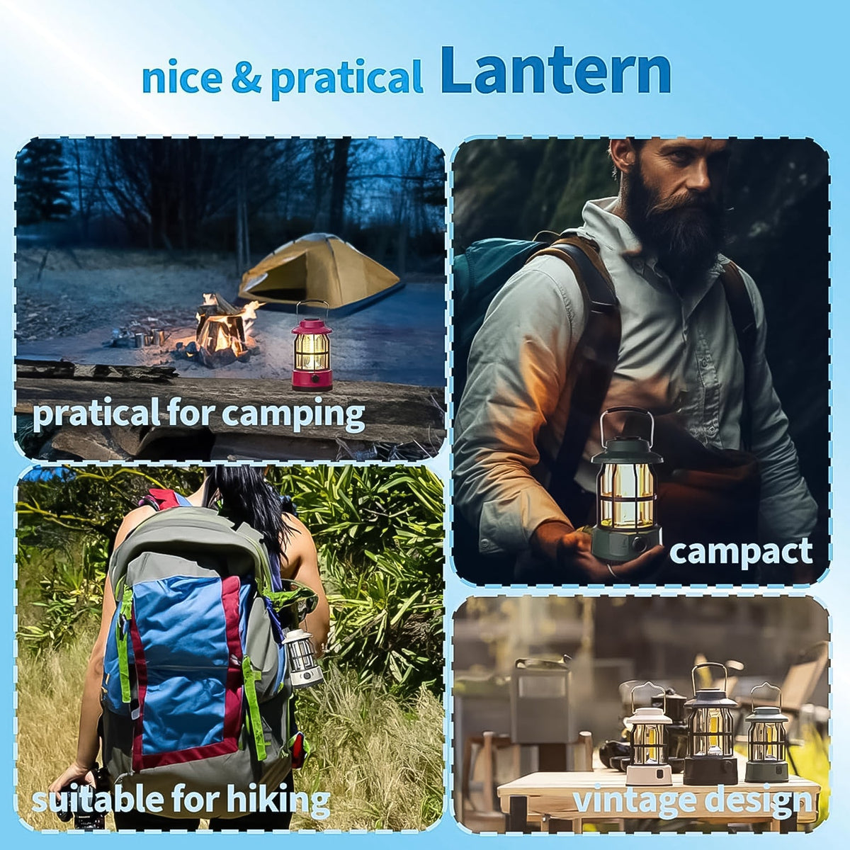 Led Camping Light Retro Style Lighting Battery Type-c Rechargeable (1 Pc) HP DD
