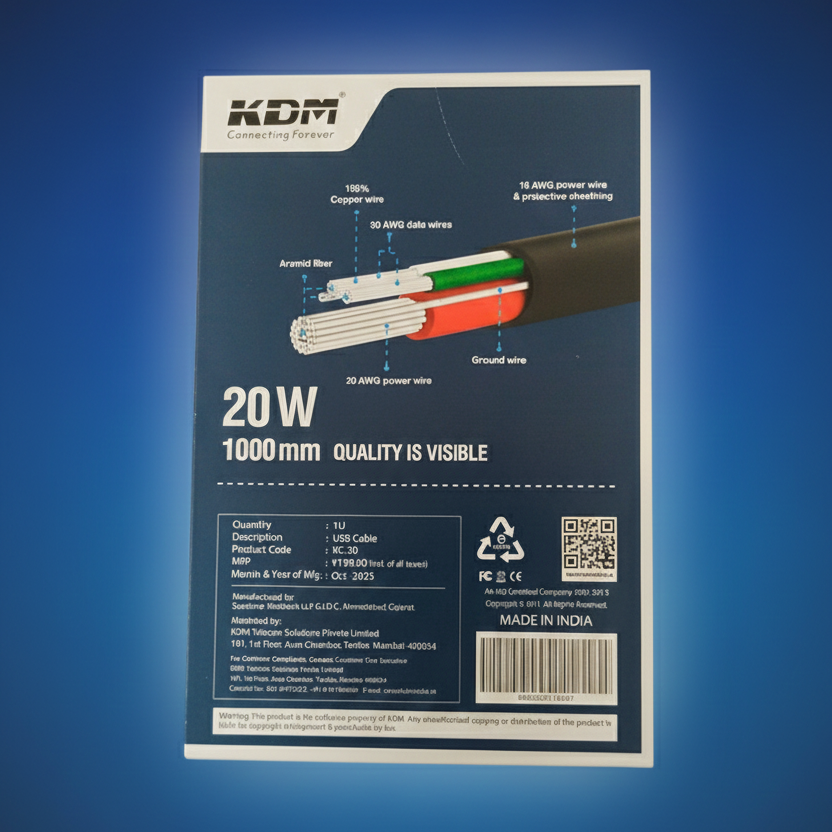 KDM KC20 Ultra Charging and Sync Cable (White)