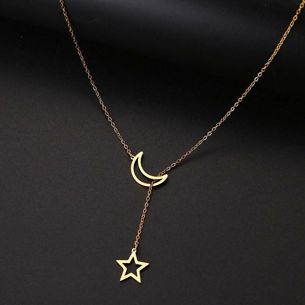 Celestial Star & Crescent Moon Necklace Set (2 Pieces)