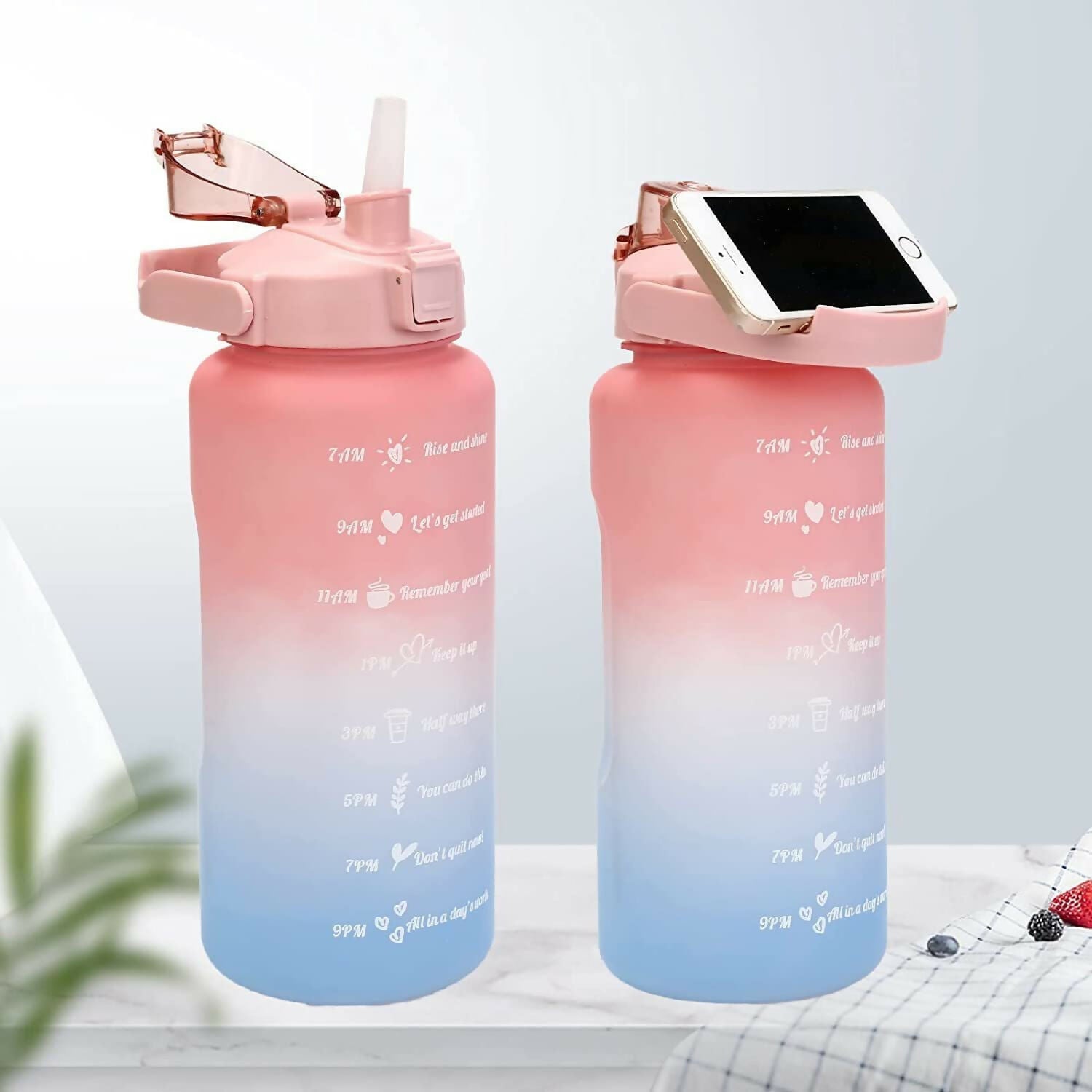 3 in 1 Motivational Water Bottle for health conscious Gym fitness Yoga player with Time Marker (Multicolor)